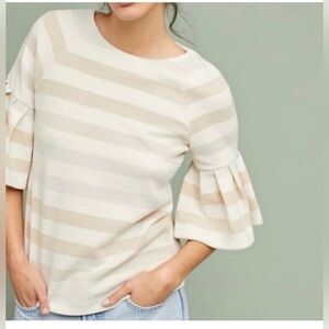 Anthropologie Maeve Helsa Metallic Striped Bell Sleeve Blouse